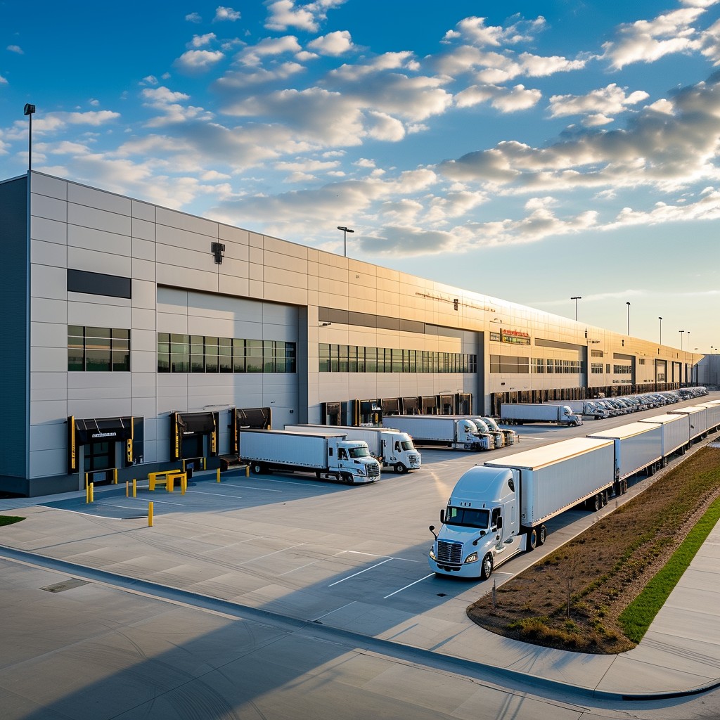 Trucks lined up at a customs checkpoint